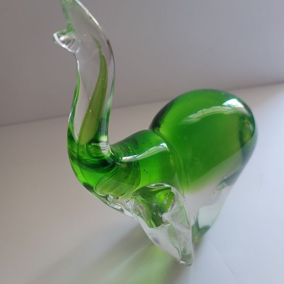 Art Glass Elephant  Vintage Green Murano Style  Figurine Trunk Up heavy 3 Lb 9" - Picture 6 of 11